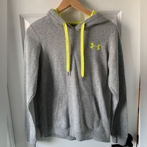 Under Armor Grey with Neon Yellow strings Hooded Sweatshirt